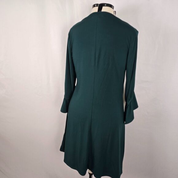 Lark & Ro Dress Women's L Green Long Bell Sleeve Ruffles Fit & Flare - Picture 15 of 16